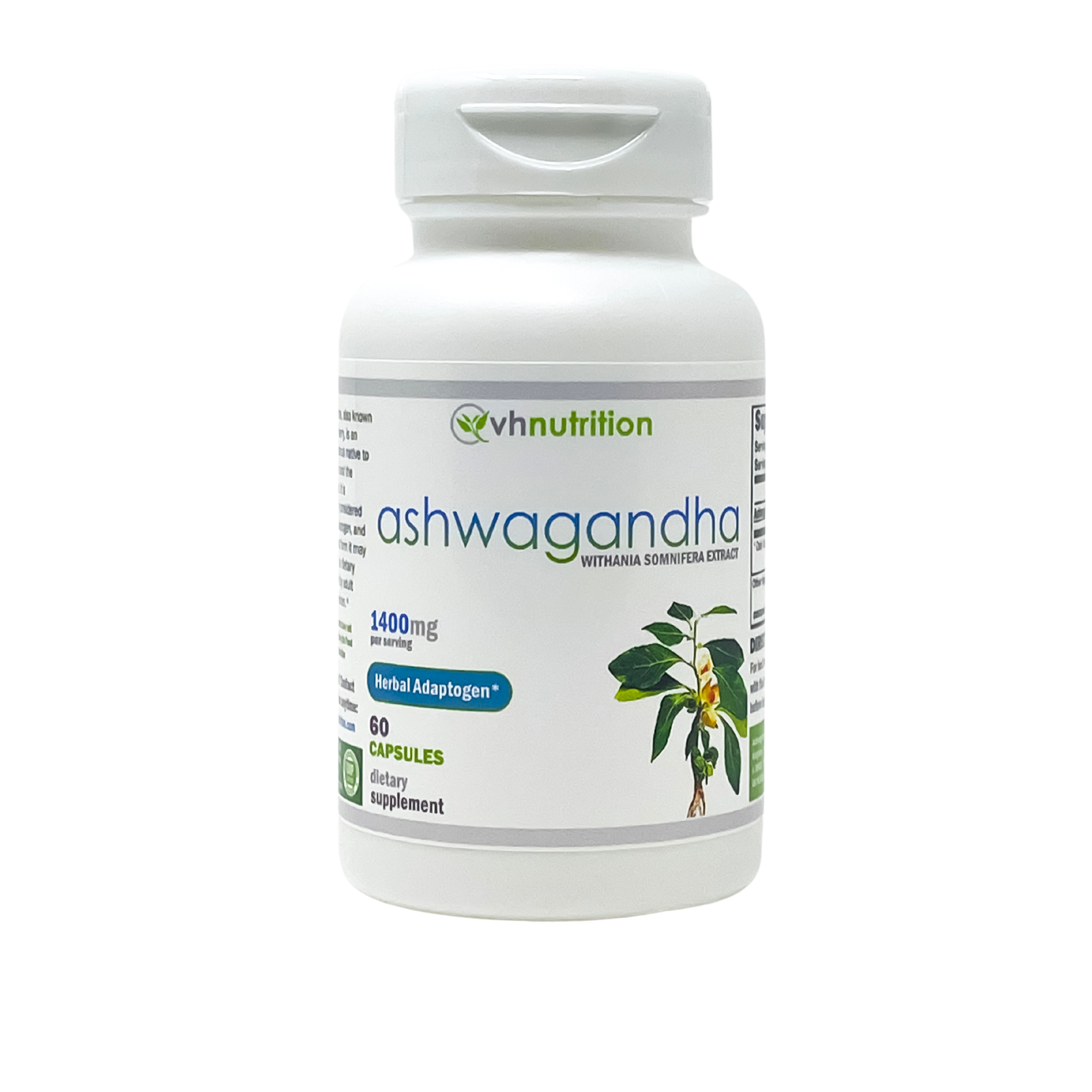 VH Nutrition ASHWAGANDHA | Withania somnifera Capsules | Herbal Adaptogen Supplement for Men & Women* | 1400mg per serving 60 Capsules | Standardized Ashwagandha Extract Powder