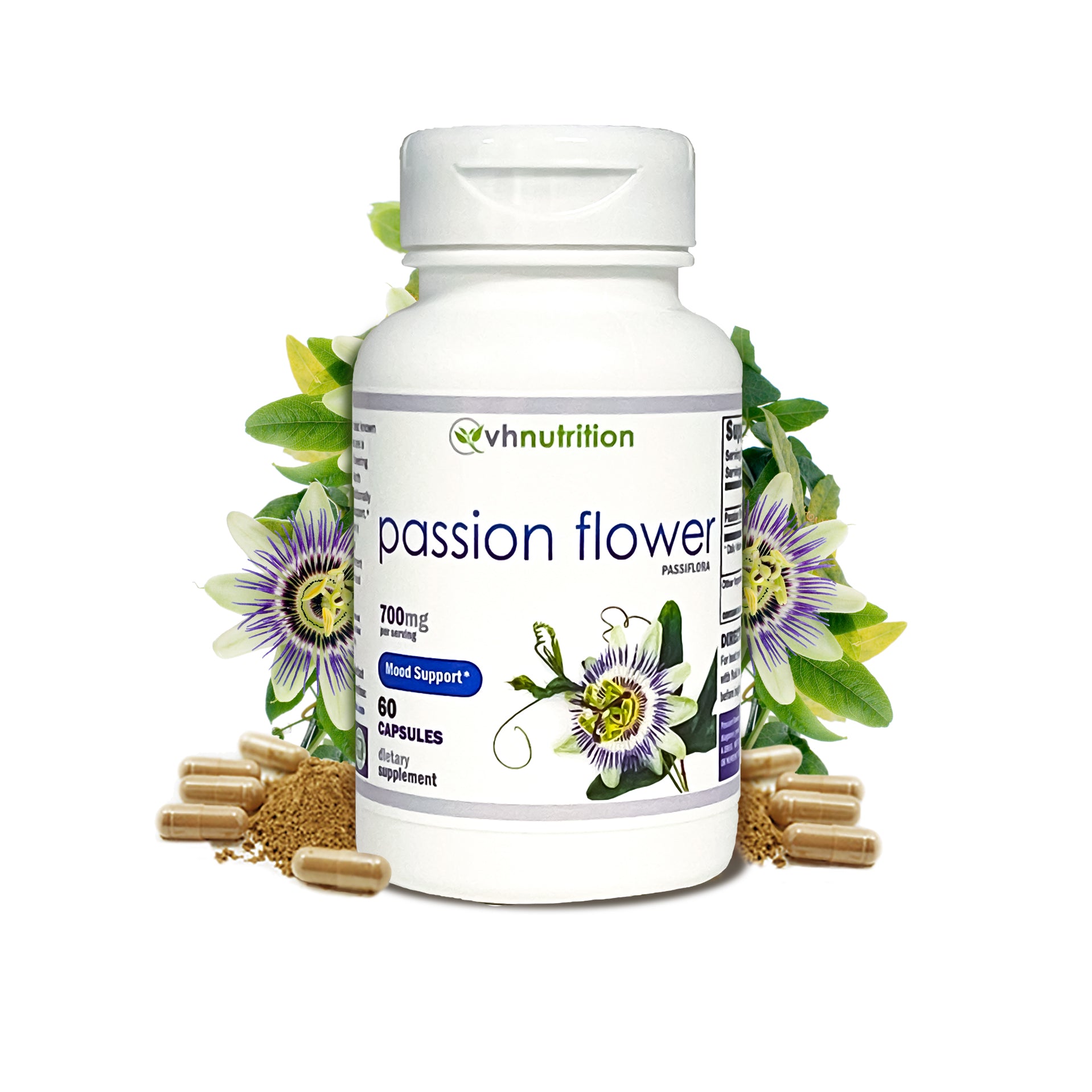 VH Nutrition PASSION FLOWER | Extra Strength Mood Support Supplement* | 700mg Per Serving | Standardized Passiflora Extract Powder | 60 Capsules