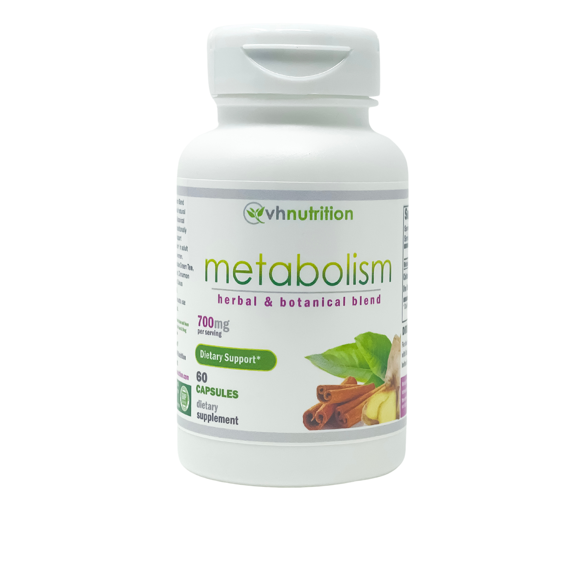 VH Nutrition METABOLISM BLEND | Metabolic and Dietary Supplement for Men & Women* | 700mg per serving 60 Capsules | Standardized Herbal Extract Blend