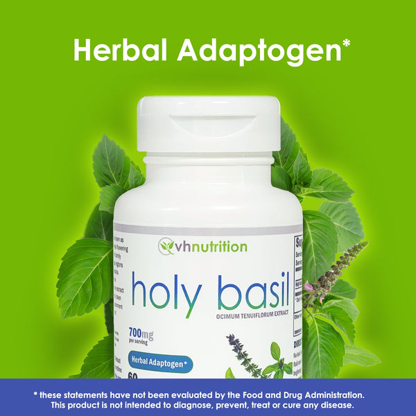 VH Nutrition HOLY BASIL Herbal Adaptogen Support Improve Well Being and Vitality 700mg Proprietary Formula 60 Capsules