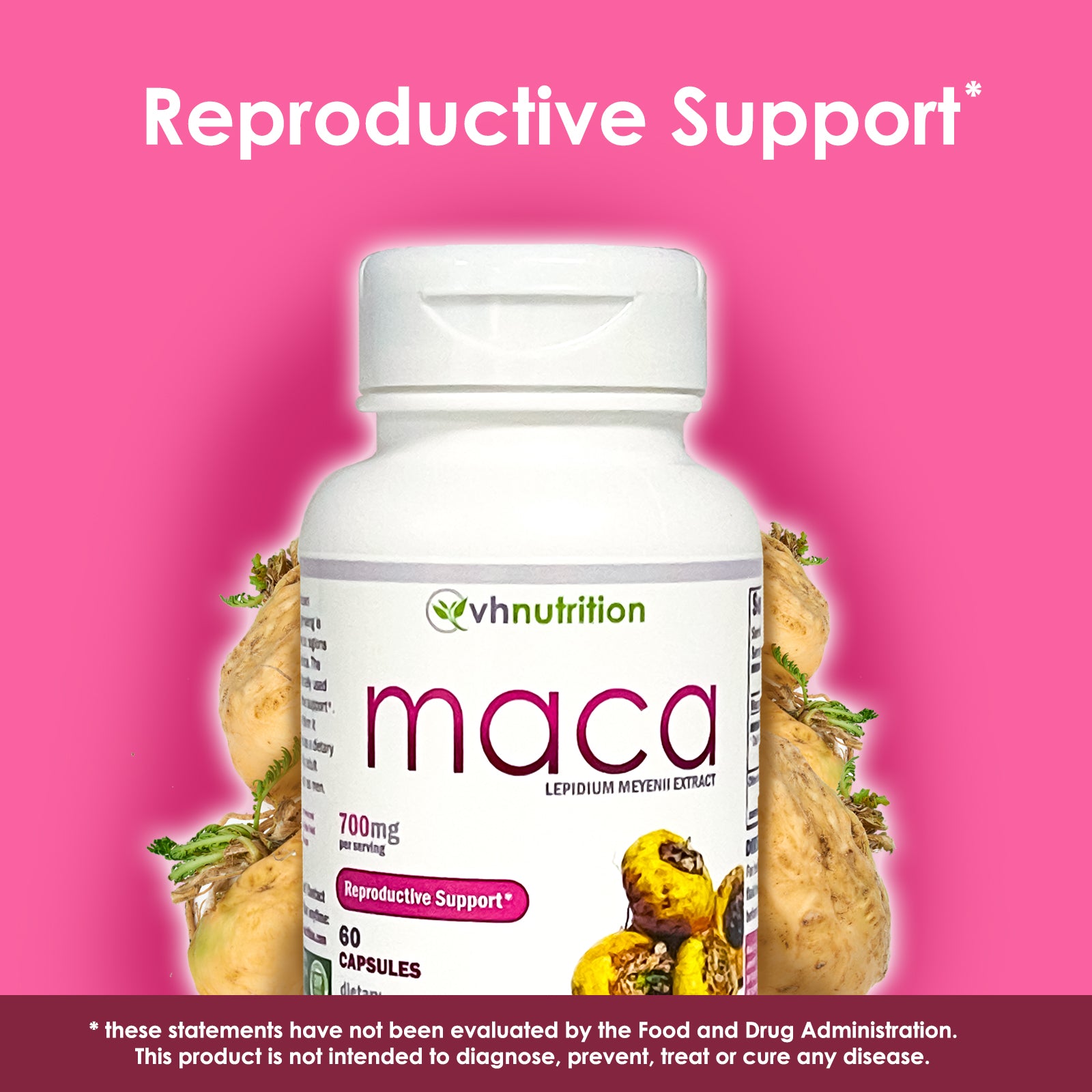 VH Nutrition MACA | Reproductive & Hormonal Support Supplement* | 700mg Per Serving | Standardized Lepidium Meyenii Extract Powder | 60 Capsules