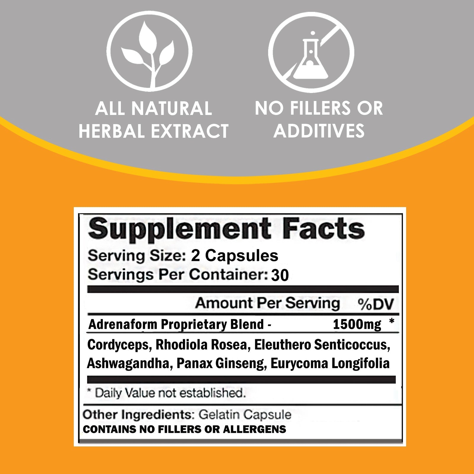 VH Nutrition ADRENAFORM | Adrenal Support* Supplement | Maximum Strength Hormone Support* for Men and Women | Rhodiola, Cordyceps, and Eleuthero | 60 Capsules