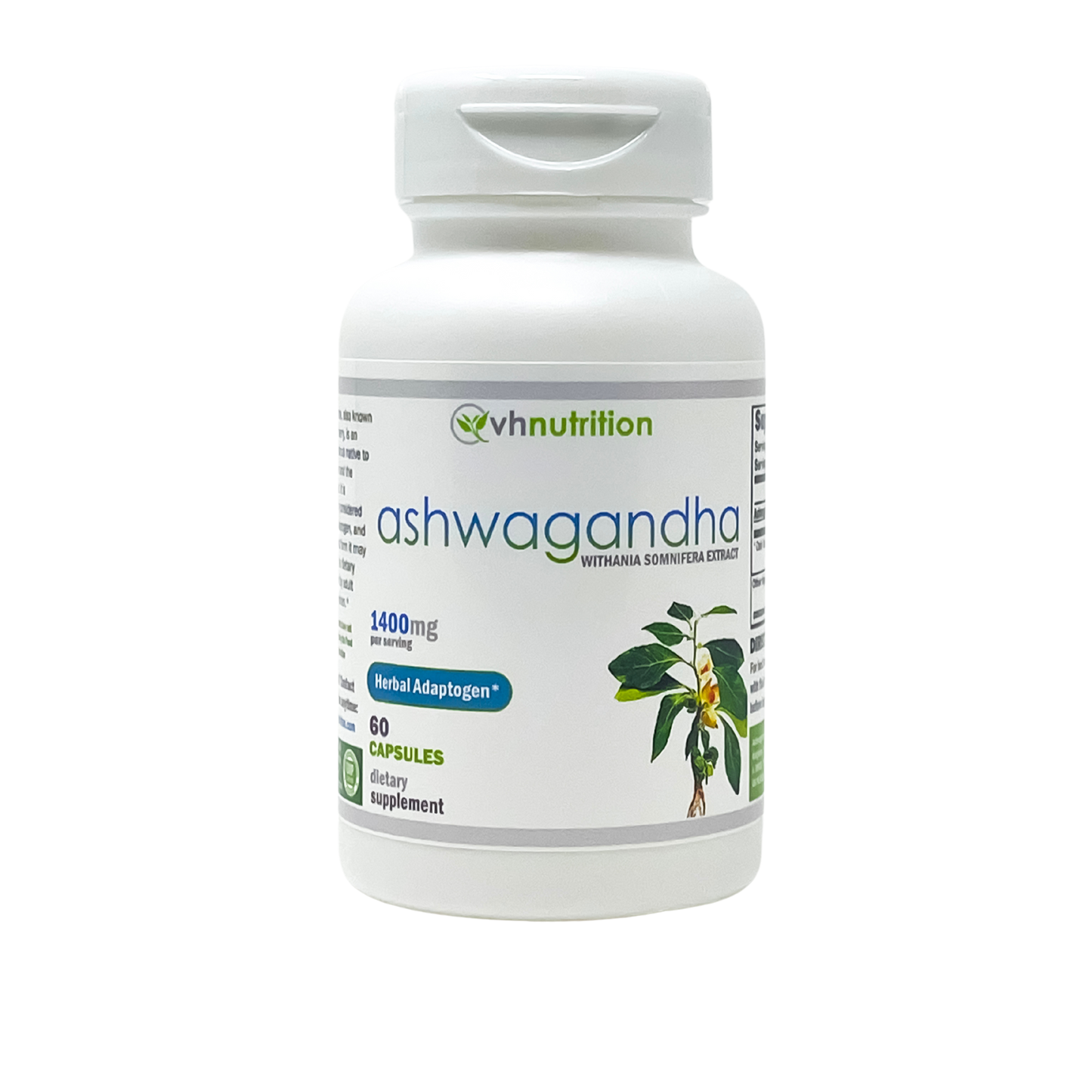 VH Nutrition ASHWAGANDHA | Withania somnifera Capsules | Herbal Adaptogen Supplement for Men & Women* | 1400mg per serving 60 Capsules | Standardized Ashwagandha Extract Powder