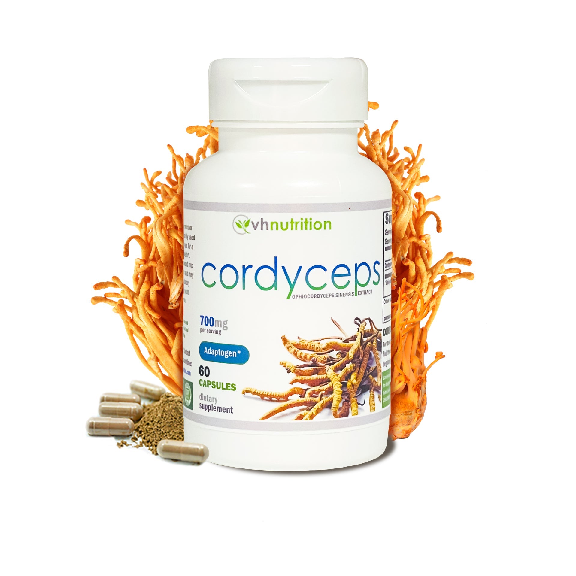 VH Nutrition CORDYCEPS | Cognitive and Hormone* Supplement | 700mg Per Serving | 60 Capsules