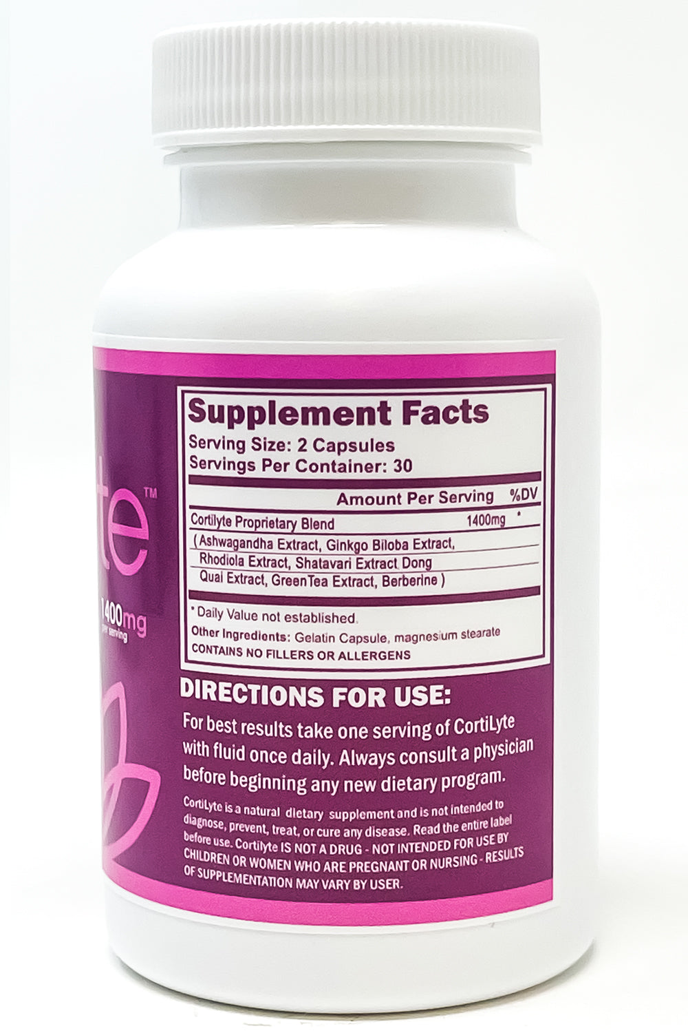 VH Nutrition Cortilyte | Cortisol Manager* Supplement for women | Maximum Strength Adrenal Support* for Men and Women | Rhodiola, Cordyceps, and Eleuthero | 60 Capsules