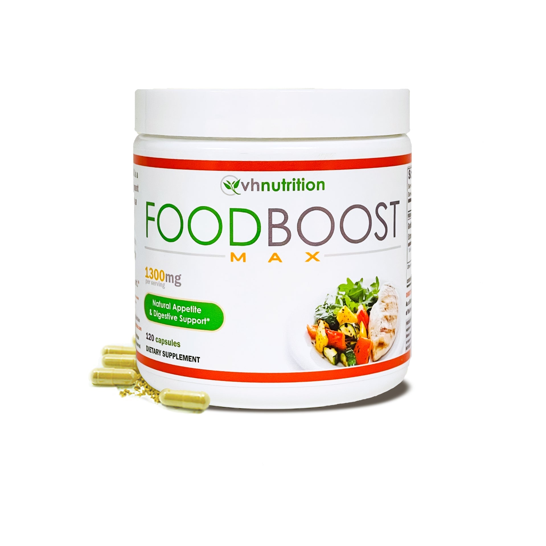 VH Nutrition | FoodBoost MAX | 1300mg Appetite Stimulant* Weight Gain Pills* for Men and Women | Formulated with Gentian, Turmuric, Fennel | 120 Capsules
