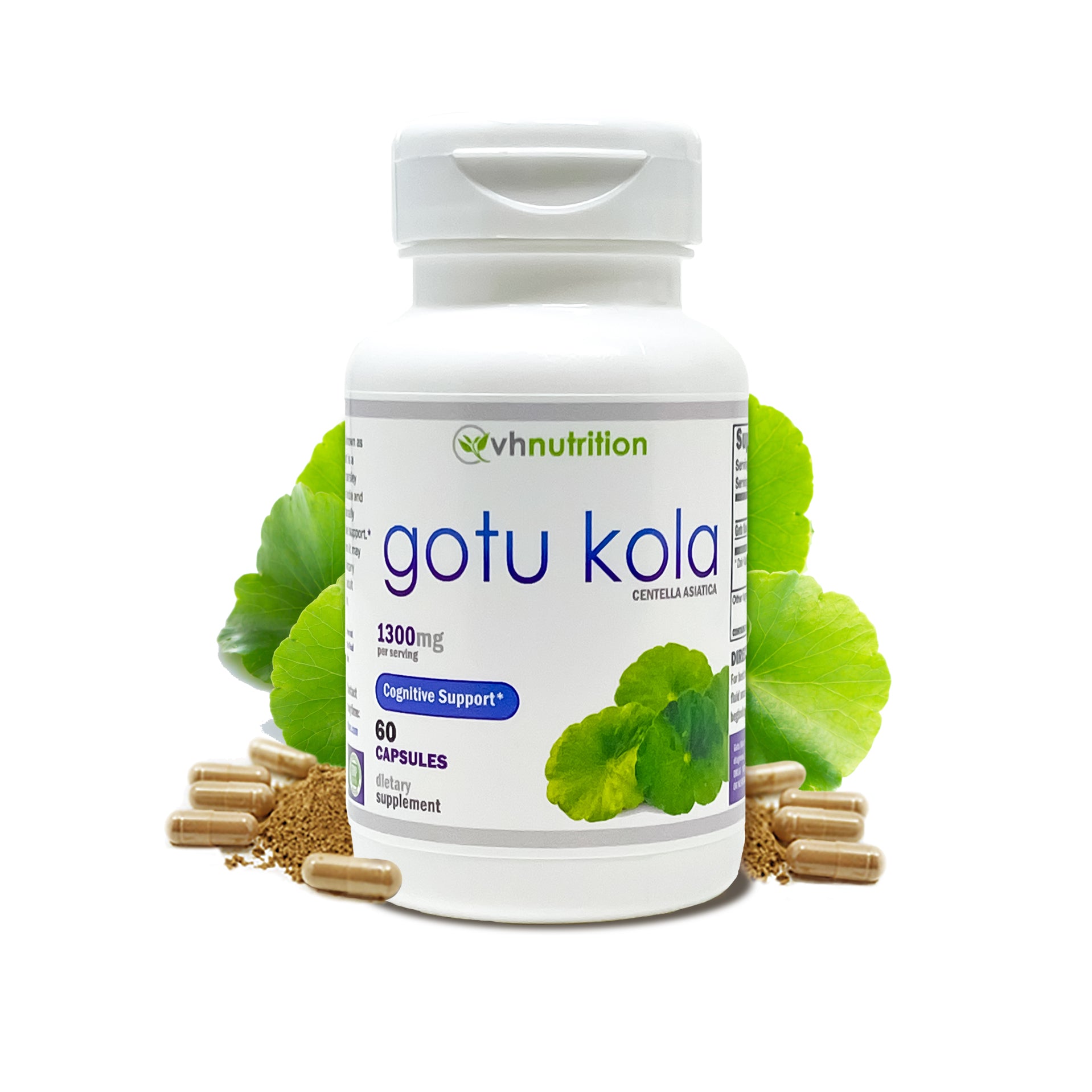 VH Nutrition GOTU KOLA | Gotu Kola capsules | Cognitive and Memory Support Supplement* | 1300mg per serving 60 Capsules | Standardized Centella asiatica Extract