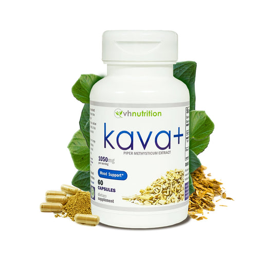 VH Nutrition KAVA+ | Kava kava Capsules | 1050mg Piper Methysticum + Kavalactones | Mood Support* Supplement | 60 Capsules