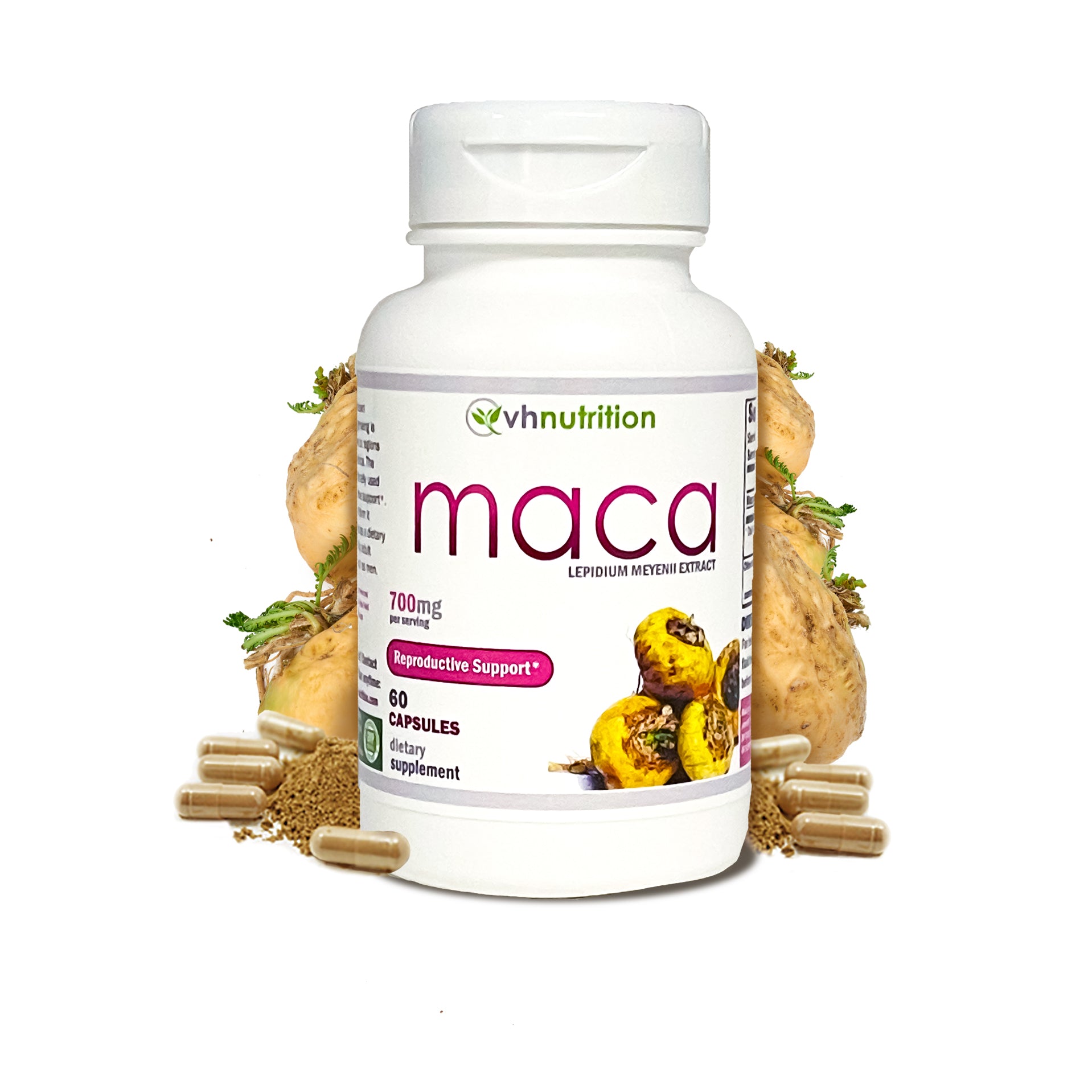 VH Nutrition MACA | Reproductive & Hormonal Support Supplement* | 700mg Per Serving | Standardized Lepidium Meyenii Extract Powder | 60 Capsules