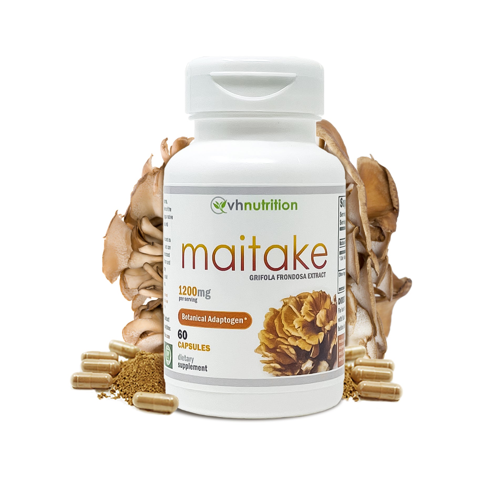 VH Nutrition MAITAKE MUSHROOM | Maitake mushroom capsules | 1200mg per serving 60 Capsules | Standardized Grifola frondosa Extract