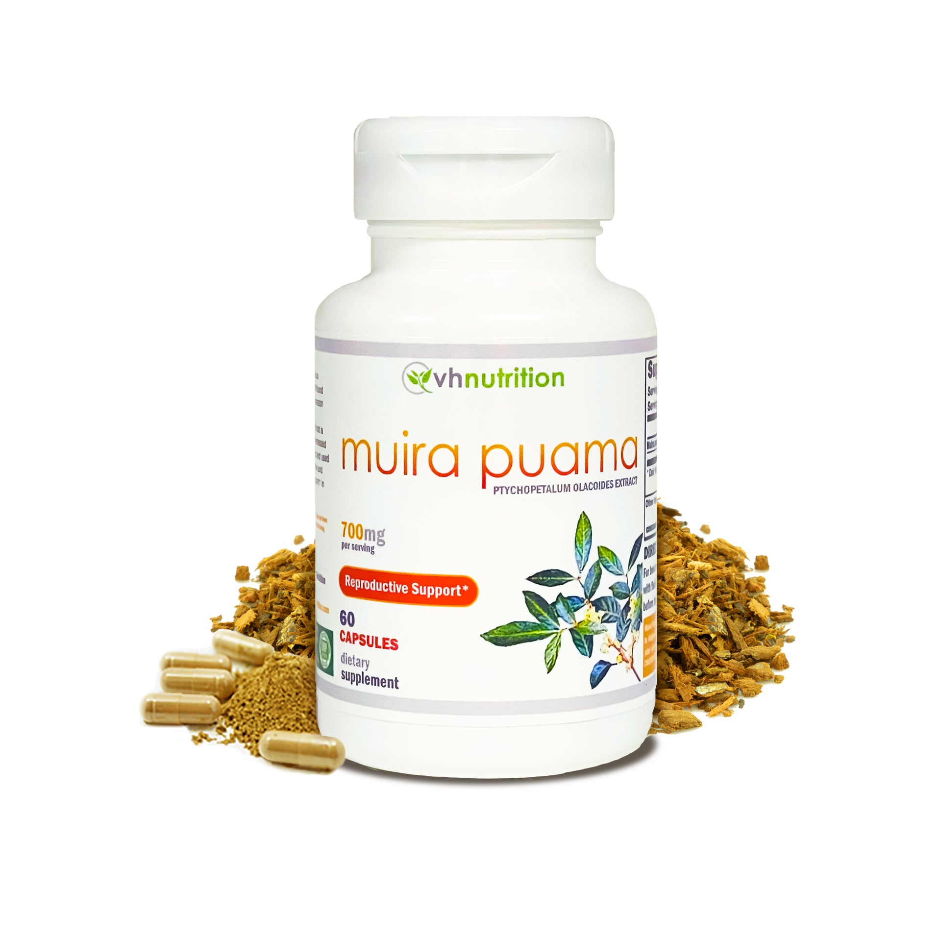 VH Nutrition MUIRA PUAMA | Extra Strength Reproductive Support for Men* | 700mg Per Serving | Standardized Ptychopetalum olacoides Extract Powder | 60 Capsules