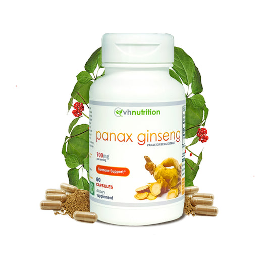 VH Nutrition PANAX GINSENG | Hormonal Support Supplement* | 700mg Per Serving | Standardized Panax ginseng Extract Powder | 60 Capsules