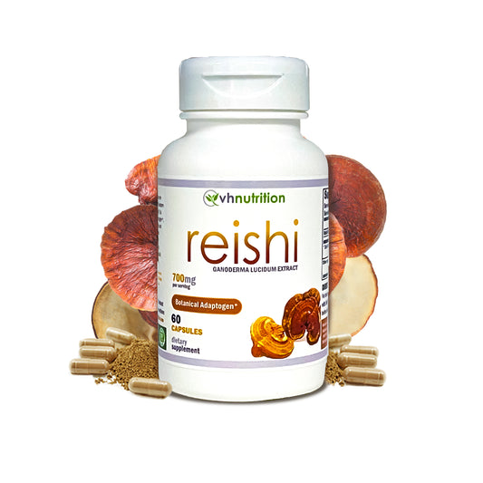 VH Nutrition REISHI | Botanical Adaptogen and Stress & Mood Support Supplement* | 700mg Per Serving | Standardized Ganoderma Lucidum Extract Powder | 60 Capsules