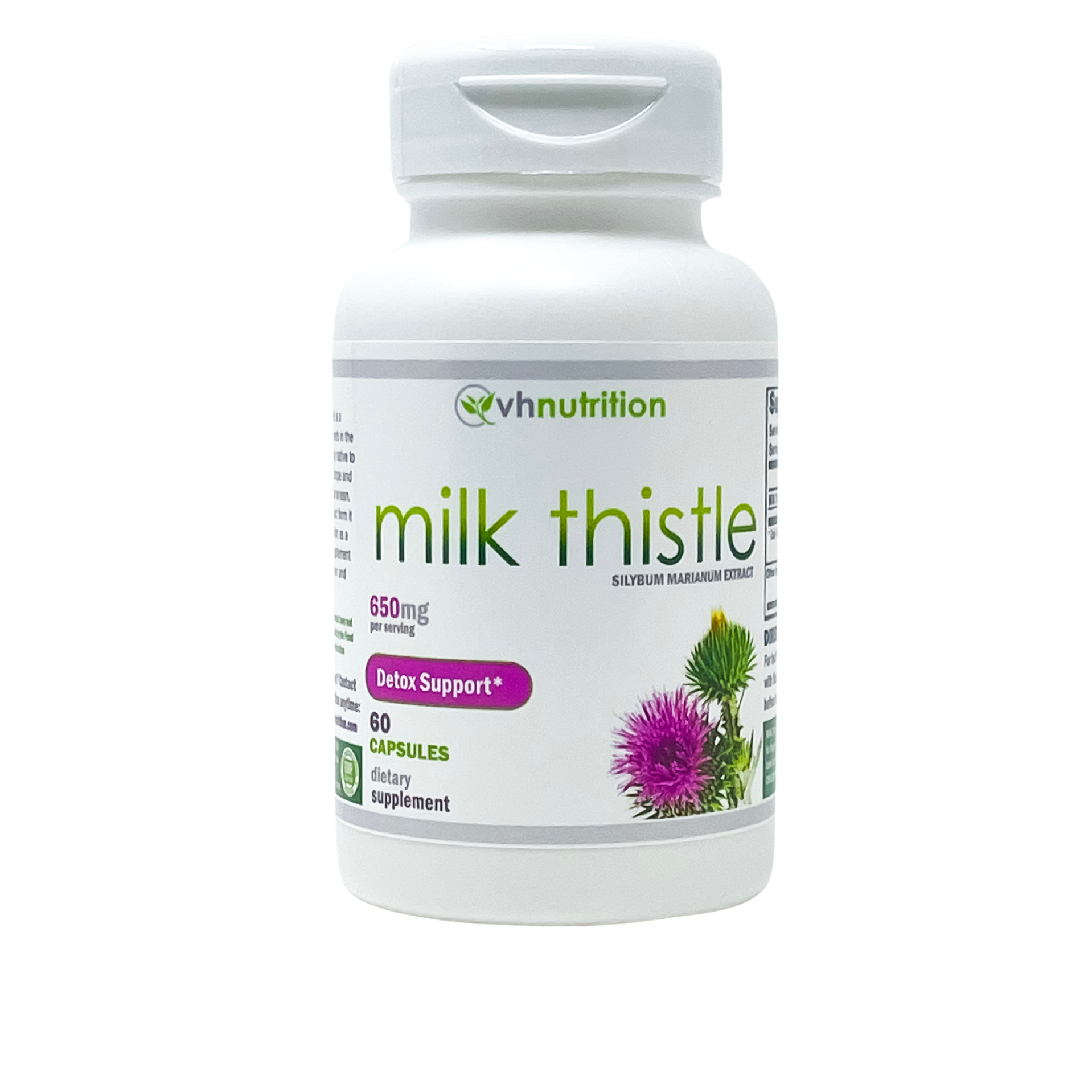 VH Nutrition MILK THISTLE | Silybum Marianum Capsules | Liver Health and Detox Support Supplement for Women & Men* | 650mg per serving 60 Capsules | Standardized Milk Thistle Extract