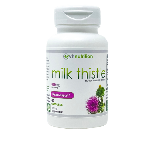 VH Nutrition MILK THISTLE | Silybum Marianum Capsules | Liver Health and Detox Support Supplement for Women & Men* | 650mg per serving 60 Capsules | Standardized Milk Thistle Extract