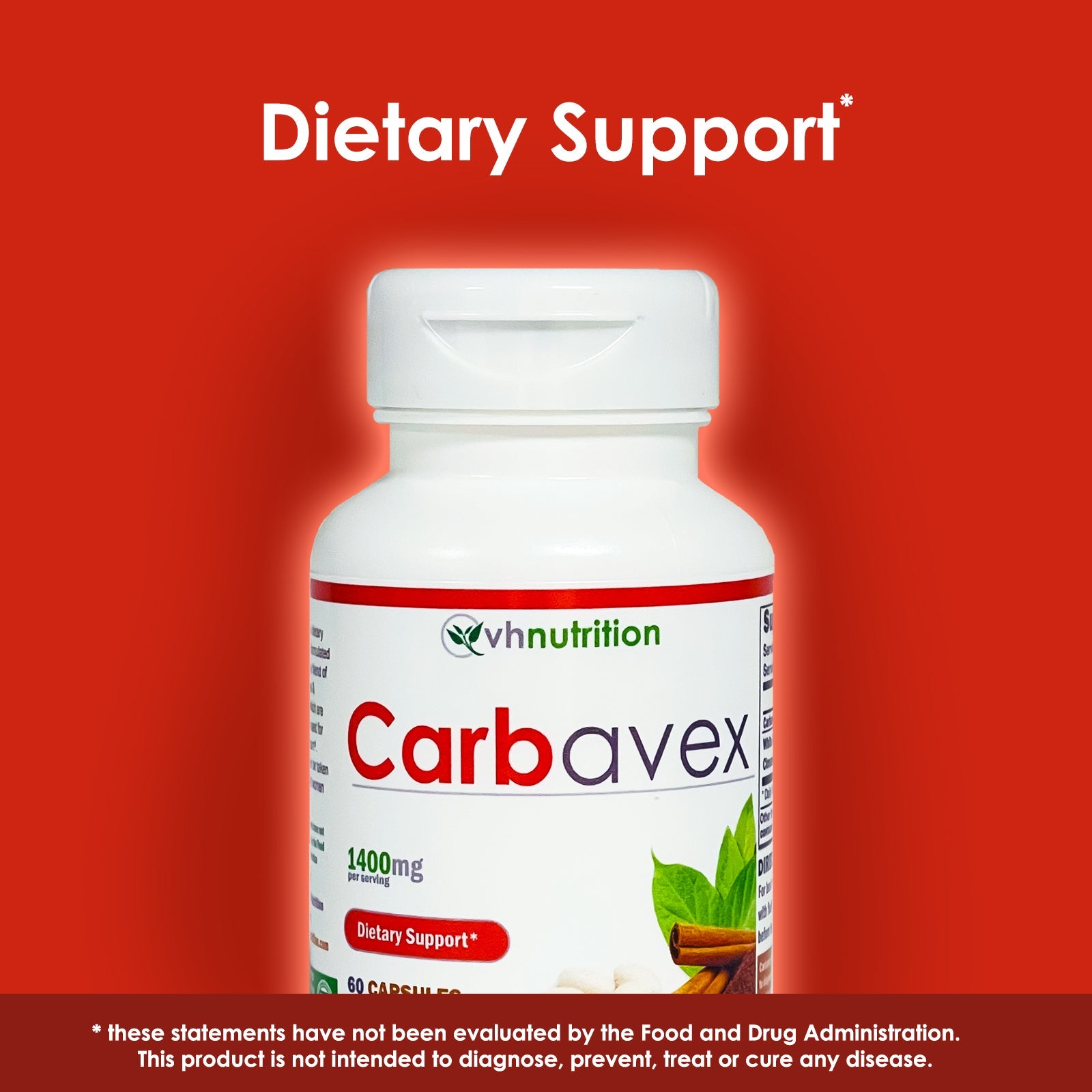 VH Nutrition CARBAVEX | Natural Carb Blocker* Formula| White Kidney Bean, Cassia, Gymnema Leaf | 1400mg Propreitary Formula | 60 Capsules