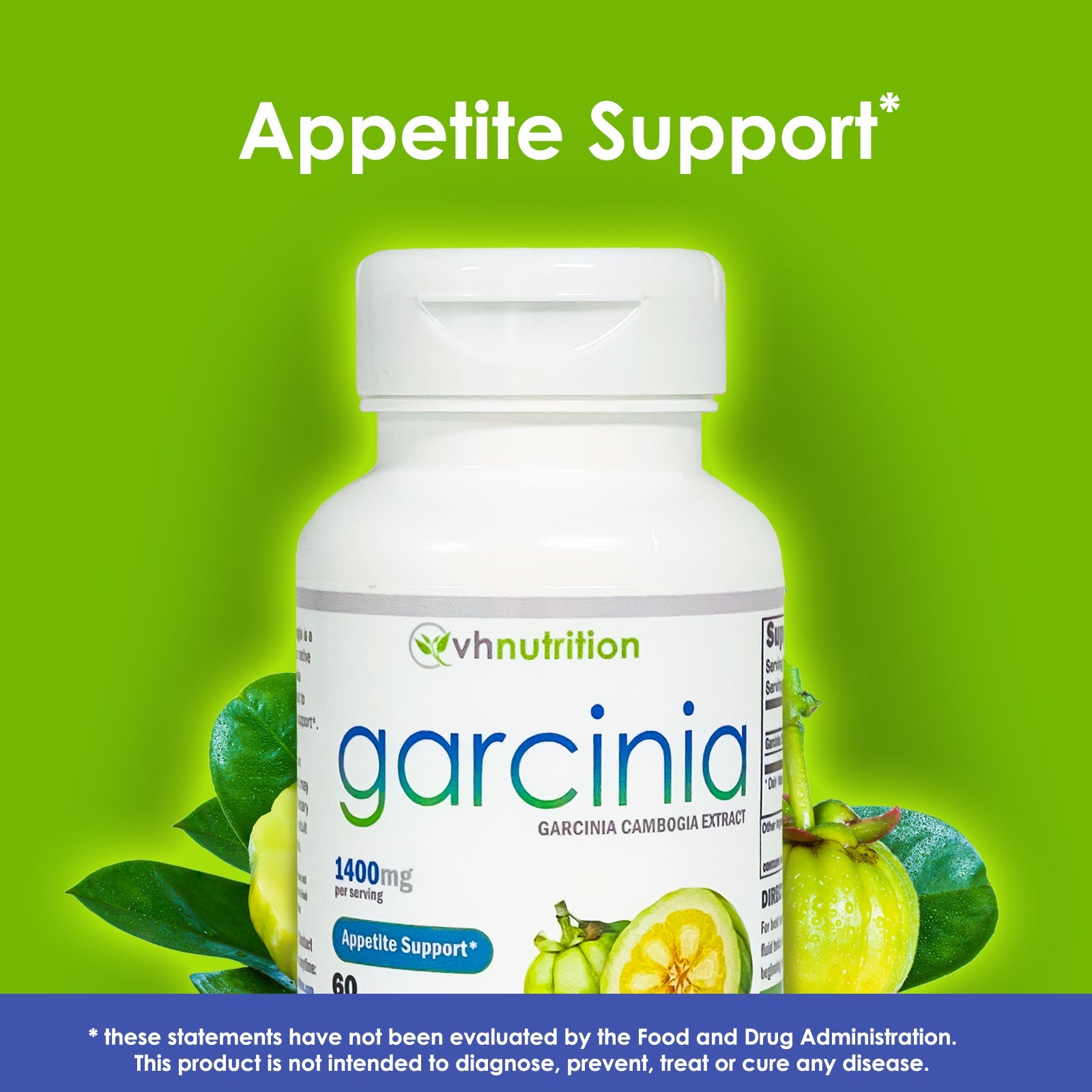 VH Nutrition GARCINIA CAMBOGIA | Appetite Suppressant* and Control* Supplement | 1400mg Proprietary Formula | 60 Capsules