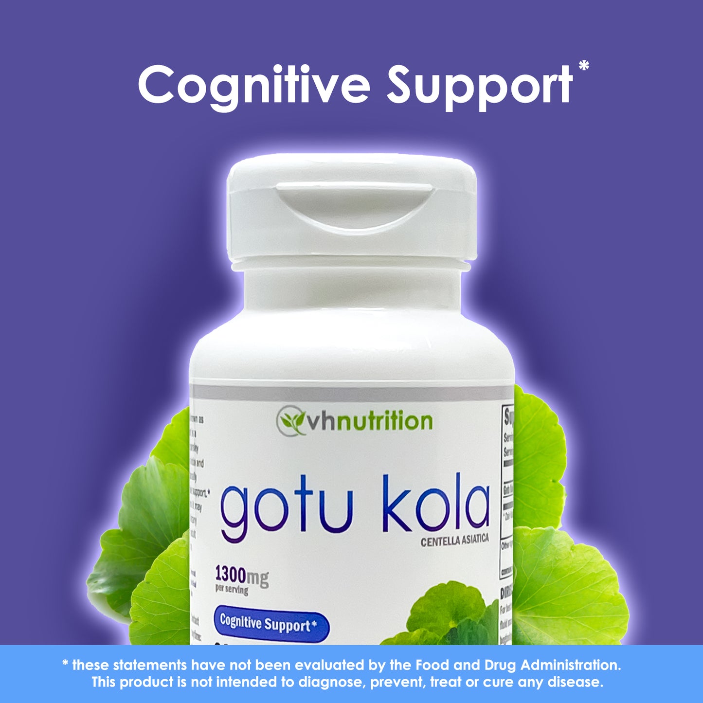 VH Nutrition GOTU KOLA | Gotu Kola capsules | Cognitive and Memory Support Supplement* | 1300mg per serving 60 Capsules | Standardized Centella asiatica Extract