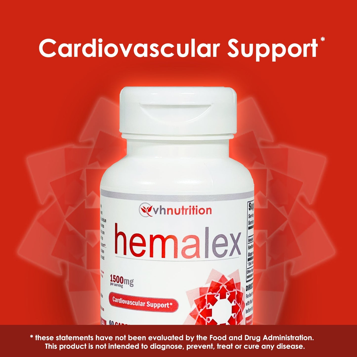 VH Nutrition HEMALEX | Cardiovascular Support* Supplement | Hawthorn Berry, Ginkgo Biloba, Astragalus | 1500mg Proprietary Formula | 60 Capsules