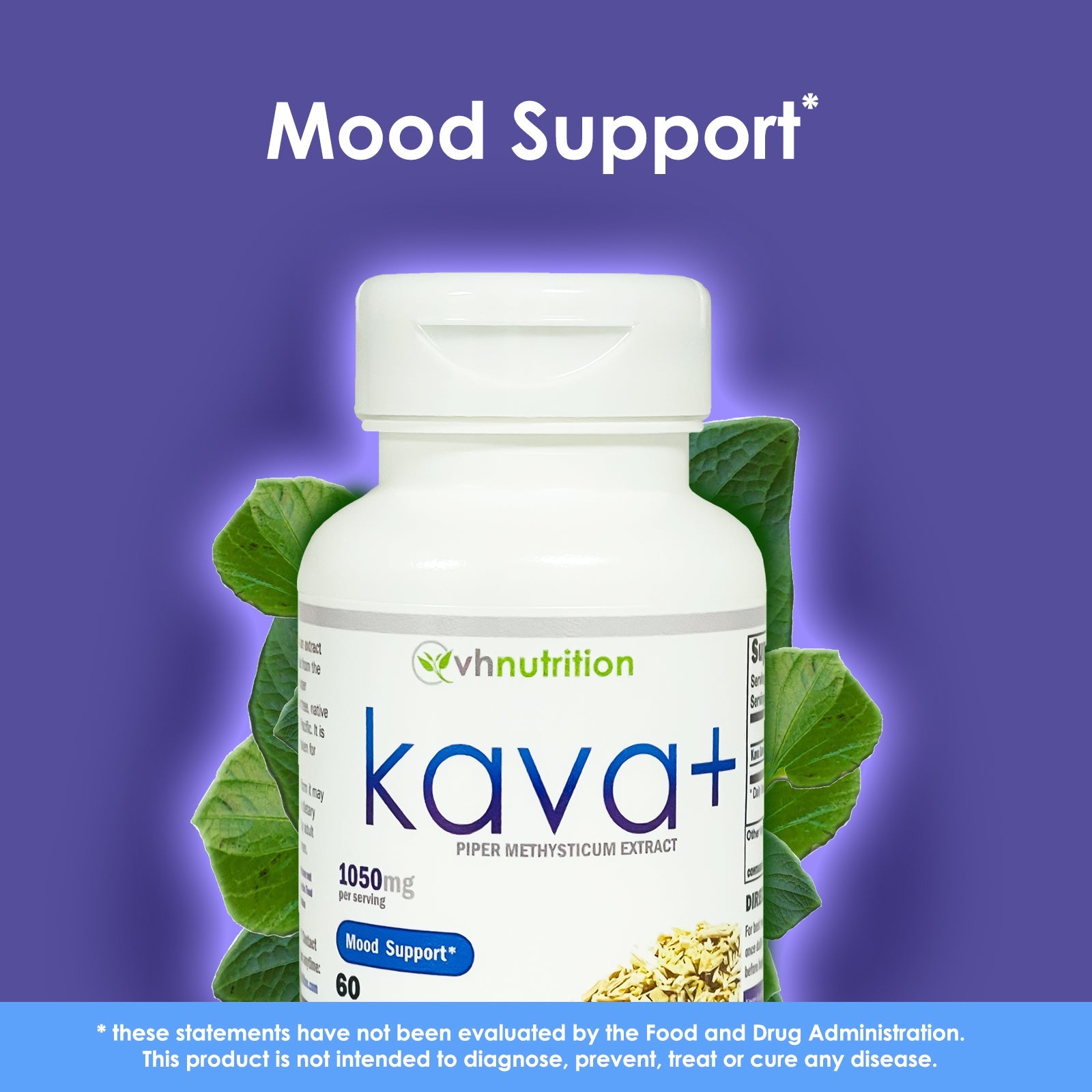 VH Nutrition KAVA+ | Kava kava Capsules | 1050mg Piper Methysticum + Kavalactones | Mood Support* Supplement | 60 Capsules