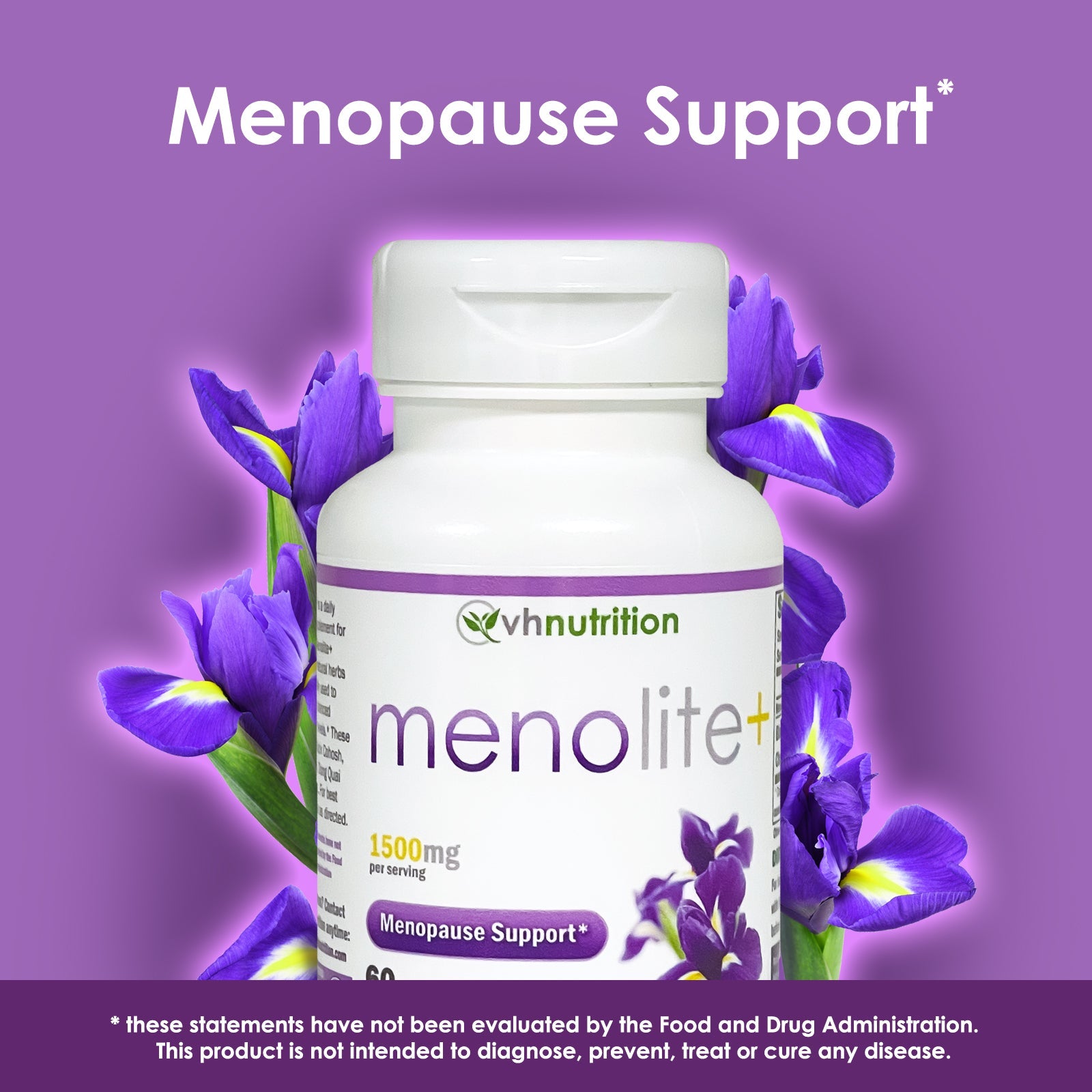 VH Nutrition MENOLITE+ | Menopause Supplement* for Women | Hormonal Support* and Hot Flash Relief* | Maximum Strength Natural Formula | 60 Capsules