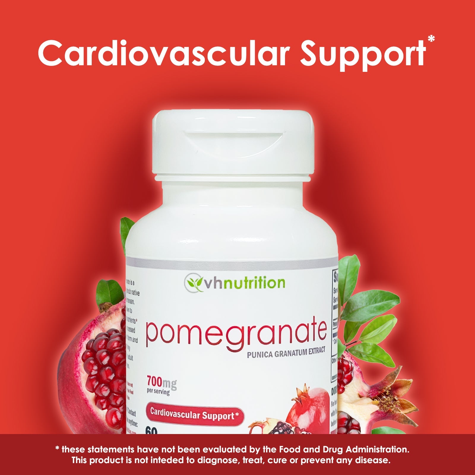 VH Nutrition POMEGRANATE | Cardiovascular Support* Supplement| Punica Granatum Extract | 700mg Proprietary Formula | 60 Capsules