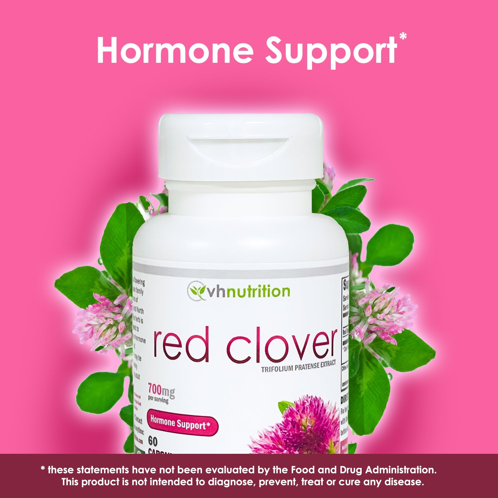 VH Nutrition RED Clover | Red Clover Capsules | 700 mg Trifolium Pratense Extract | Hormone Balance* and Menopause Support* for Women | 60 Capsules
