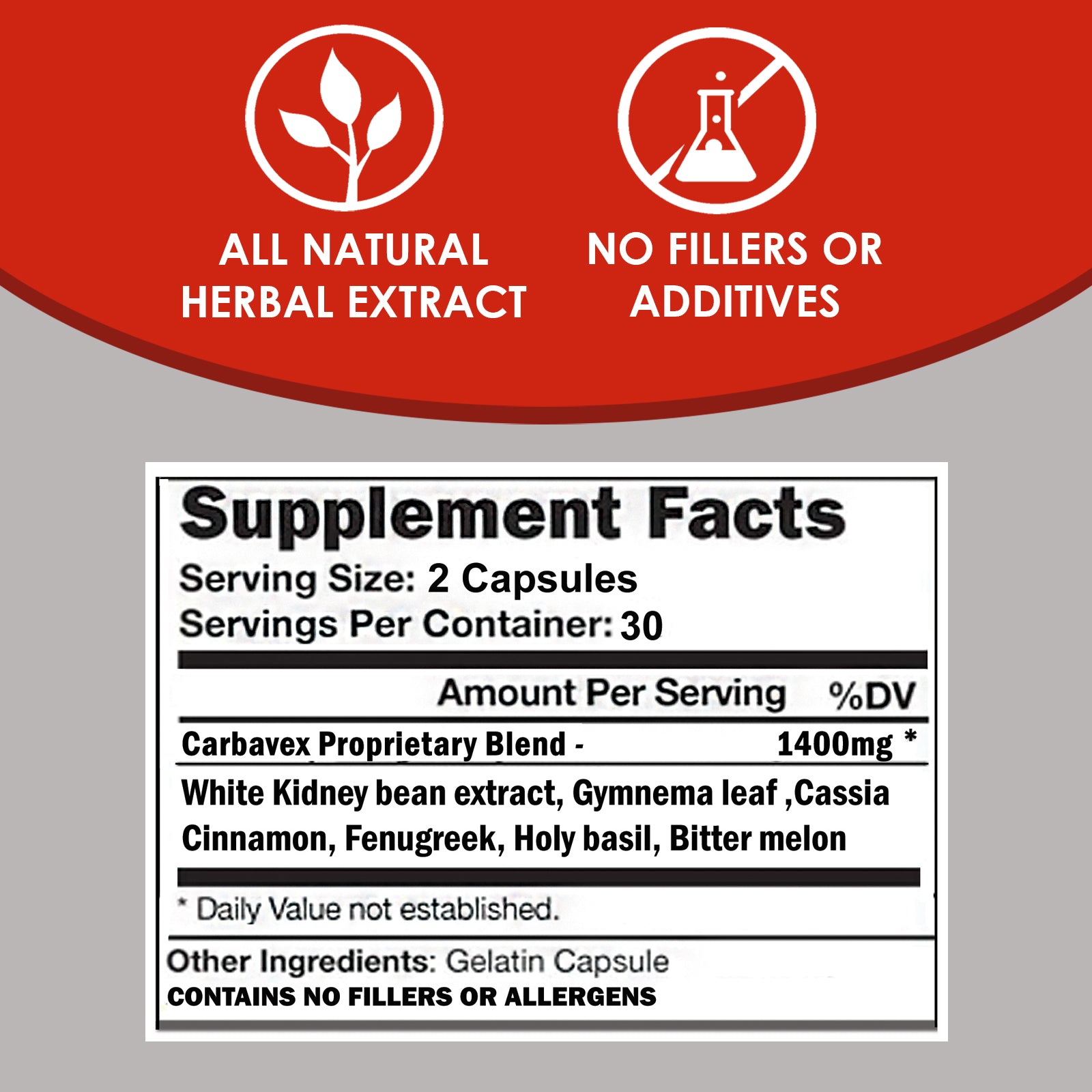 VH Nutrition CARBAVEX | Natural Carb Blocker* Formula| White Kidney Bean, Cassia, Gymnema Leaf | 1400mg Propreitary Formula | 60 Capsules