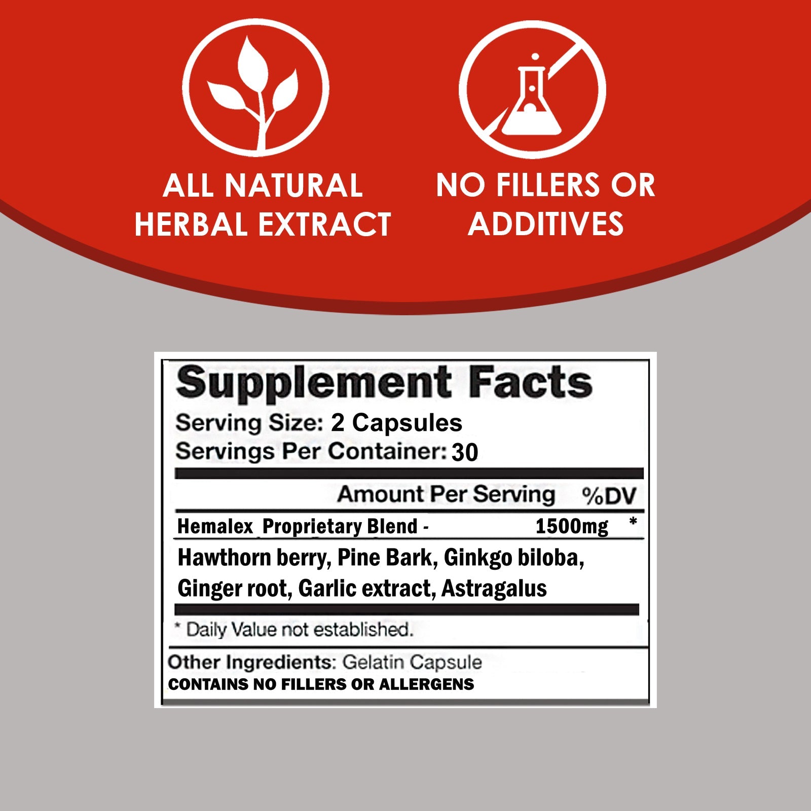 VH Nutrition HEMALEX | Cardiovascular Support* Supplement | Hawthorn Berry, Ginkgo Biloba, Astragalus | 1500mg Proprietary Formula | 60 Capsules
