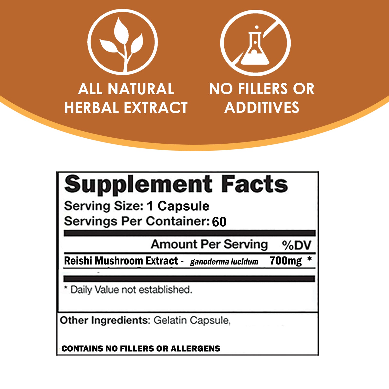 VH Nutrition REISHI | Botanical Adaptogen and Stress & Mood Support Supplement* | 700mg Per Serving | Standardized Ganoderma Lucidum Extract Powder | 60 Capsules