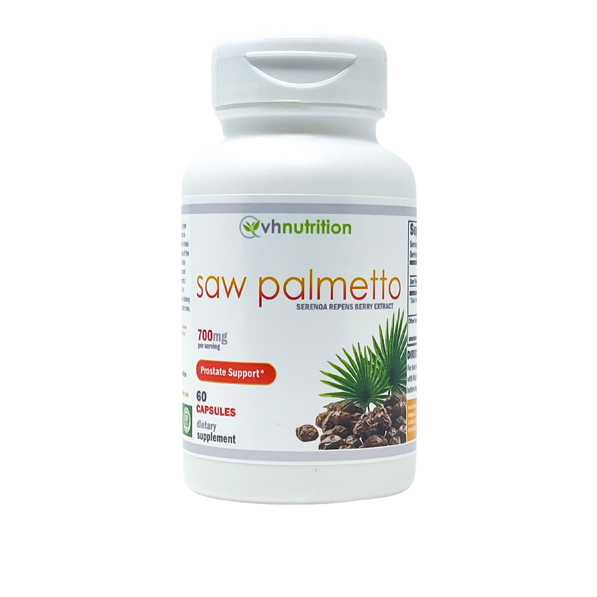 VH Nutrition SAW PALMETTO | Serenoa repens berry Capsules | Prostate and Reproductive Support Supplement for Men* | 700mg per serving 60 Capsules | Standardized Saw Palmetto Extract